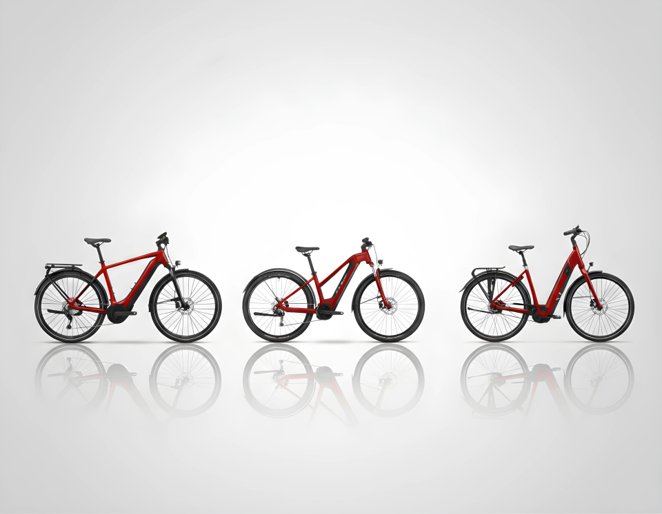 Übersicht der drei Rahmenformen: Links Diamant (Unisex), Mitte Trapez, Rechts Tiefeinstieg/Easy Entry